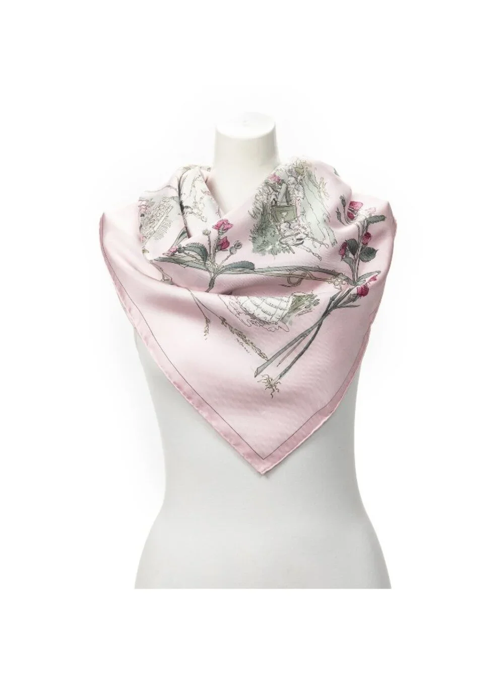 Hermes Scarf Light Pink Green Silk
